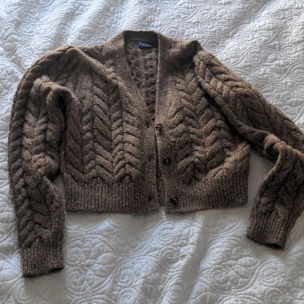 Classic Brown Cable Knit Cardigan